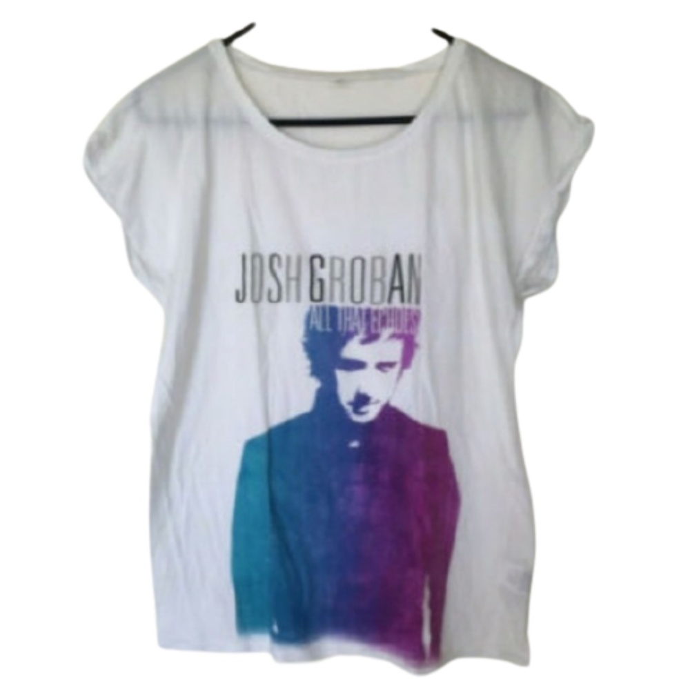 Josh Groban t shirt musician music band concert White Graphic Tee Blue Purple